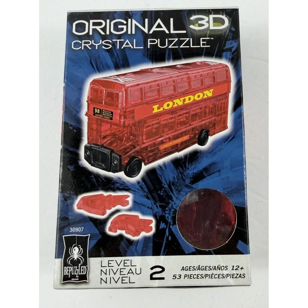 BePuzzled 3D Crystal Puzzle London Bus Red – 53 Piece Level 2 Model Toy